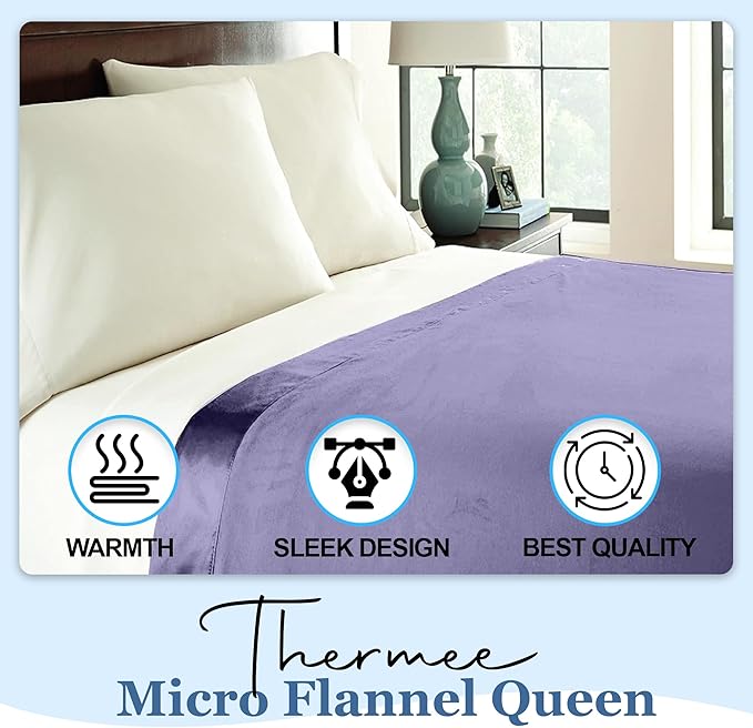 Thermee Micro Flannel Full/Queen Size Blankets, Lightweight All Seasons Cozy Blanket, Throw Blankets for Home and Living Room, Comfy & Soft Blanket for Couch, Machine Wash, No Pilling - Lilac