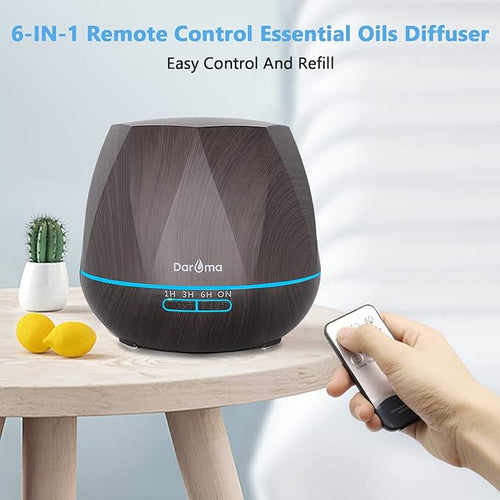 550ml Essential Oil Diffuser, DAROMA Upgraded Remote Control 6 in 1 Aromatherapy Ultrasonic Cool Mist Humidifier, 7 Color Changing Mood Lights & Waterless Auto-Off for Home Office Gift, Dark Wood