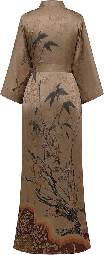 PRODESIGN Kimono Robe for Women - Long Satin Sleepwear Silky Kimono Cover-Up Nightgown Japanese Bathrobe Loungewear Blouse
