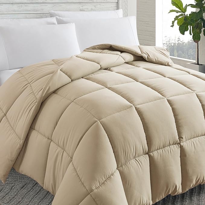 Cosybay Down Alternative Comforter (Beige, Twin) - All Season Soft Quilted Twin Size Bed Comforter - Duvet Insert with Corner Tabs -Winter Summer Warm Fluffy, 64x88 inches