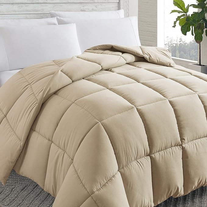 Cosybay Down Alternative Comforter (Beige, Queen) - Lightweight Soft Quilted Queen Size Bed Comforter - Duvet Insert with Corner Tabs -Summer Warm Fluffy, 88x92inches