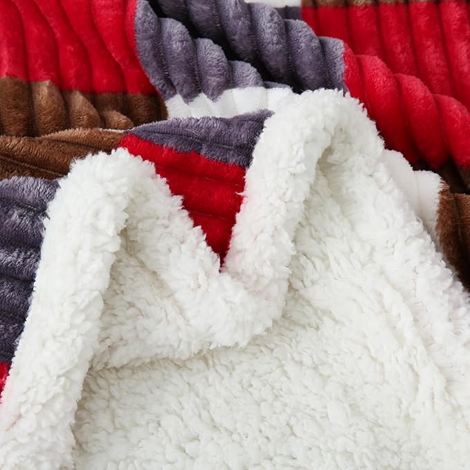 PU MEI Sherpa Blanket Twin Plaid Thick Bed Blanket, 60”*80” Super Soft Flannel Fuzzy Fleece Reversible Velvet Plush Warm Blanket for Couch (Gray Red Check)