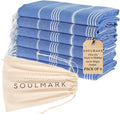 SOULMARK 100% Cotton Turkish Beach Towel with Bag - 38"x71" - 6 Pack - Made in Green & Oeko TEX Certified - Pre-Washed and Sand Free - Quick Dry and Lightweight for Travel - Made in Turkey - Sax Blue