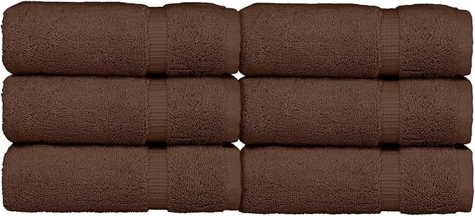 Luxury Hotel & Spa Collection, 100% Turkish Cotton 700 GSM Cloth, for Body wash, Makeup Remover & Facial Cleaning, Baby, face, Dobby Border Soft washcloths Towel Set 13" X 13", Cocoa, Set of 6