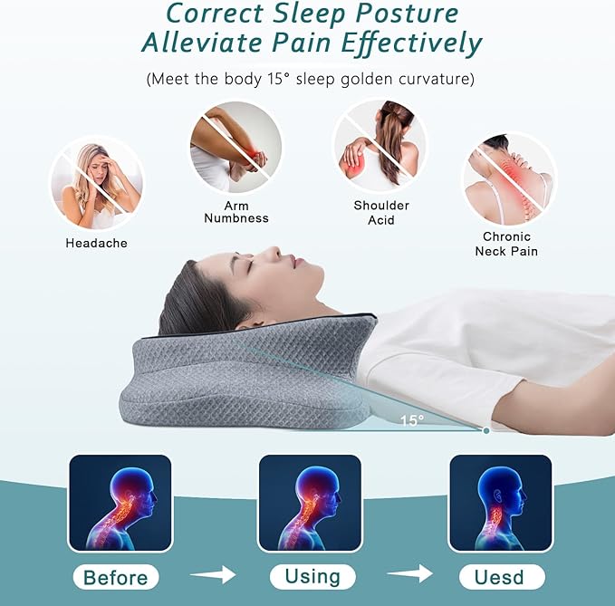 Cervical Pillow for Neck Pain Relief, Memory Foam Pillow, Ergonomic Contour Bed Pillow, Soft for Side Sleep Stomach Sleeping and Back Sleepers