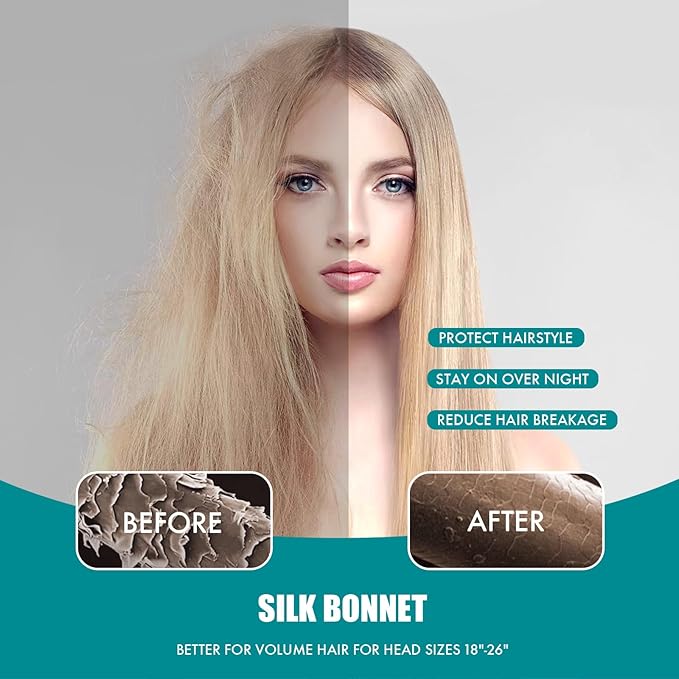 Silk Bonnet for Sleeping Women, Adjustable Soft Satin Lined Bonnet with Tie Band, Double Layer Sleep Night Cap