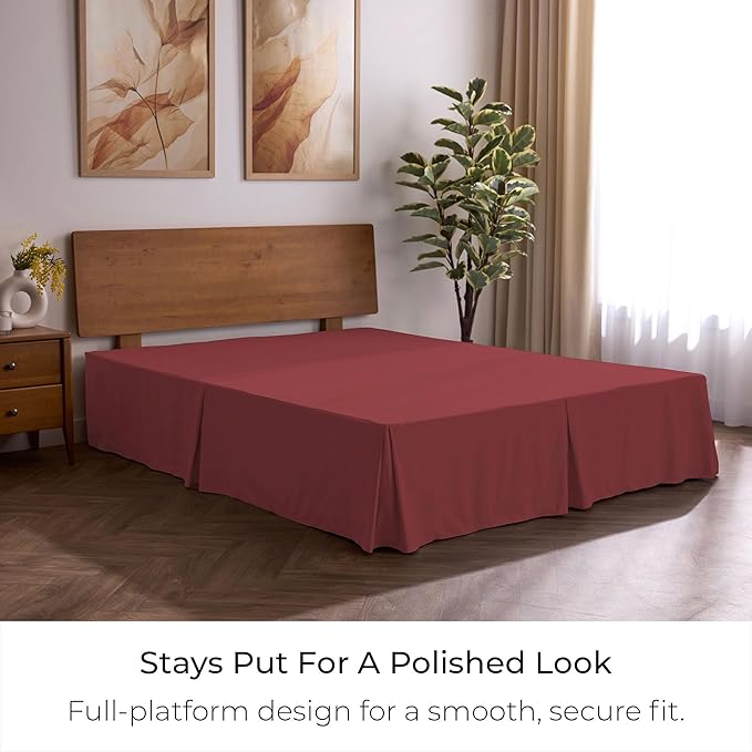 Mellanni Bed Skirt Cal King Size- Bed Skirting - 15-Inch Tailored Drop Pleated Dust Ruffle - Hotel Luxury Bedding - Wrinkle, Fade, Stain Resistant - 1 Bedskirt (Cal King, Brick Red)