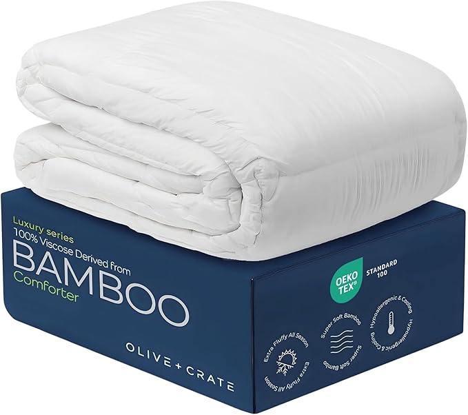 Olive + Crate 100% Cooling Bamboo Comforter from Viscose - Twin XL Size - Hypoallergenic, Breathable & Moisture-Wicking Bedding - All Season Lightweight Plush Design - Organic Bamboo White Comforter