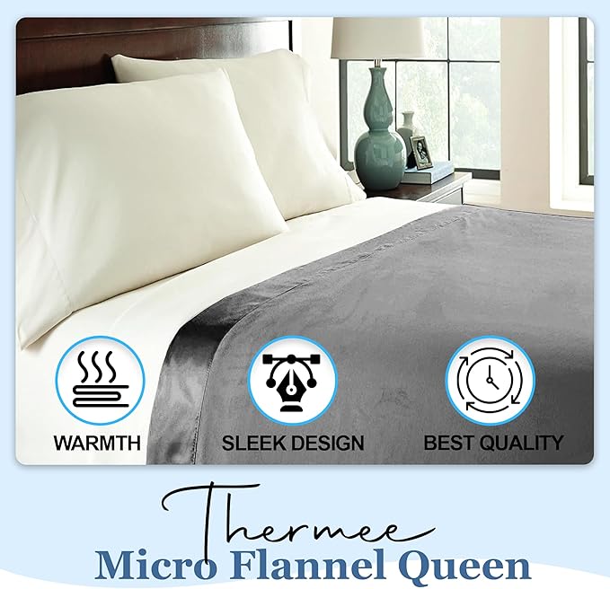 Thermee Micro Flannel Full/Queen Size Blankets, Lightweight All Seasons Cozy Blanket, Throw Blankets for Home and Living Room, Comfy & Soft Blanket for Couch, Machine Wash, No Pilling – Slate Grey
