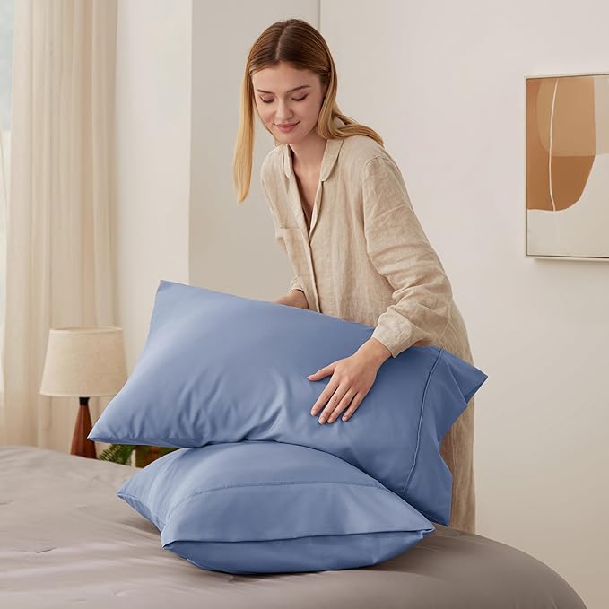 Bedsure King Size Pillow Cases Set of 2 - Slate Blue Brushed Microfiber Pillowcases 2 Pack, Super Soft Pillow Case Cover with Envelope Closure, Wrinkle, Fade and Stain Resistant, 20x36 Inches
