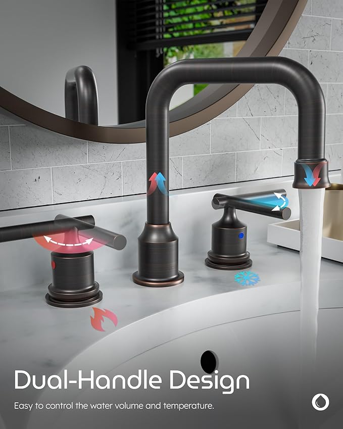WOWOW Oil Rubbed Bronze Bathroom Faucet Widespread Bathroom Sink Faucet 3 Holes Vanity Faucet 2 Handle Basin Tap with Drain and Suplly Lines Retro