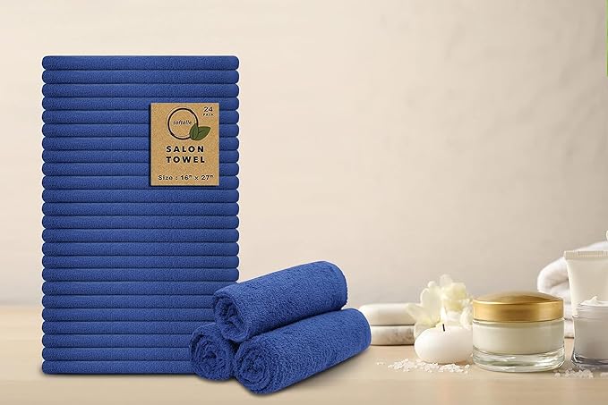 Softolle Salon Towels – Pack of 24 (16"x27") 100% Cotton Ring Spun (Not Bleach Proof) Ultra Soft, Highly Absorbent Hand Towels – Bulk for Spa, Gym & Salon (Navy Blue)