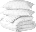 Bare Home Duvet Cover - Oversized Queen Size Bedding Set - Premium 1800 Super Soft Collection - Lightweight, Cooling - Soft Breathable Duvet Cover (Oversized Queen, Grid - White/Grey)