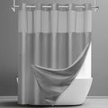 No Hook Shower Curtain with Snap in Liner Set Waffle Shower Curtain for Bathroom Hotel Style Fabric Waterproof Inner Liner，71" W x 80" H, Grey