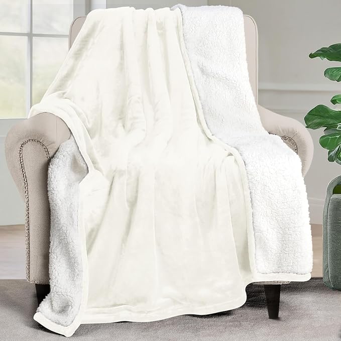 Utopia Bedding Sherpa Blanket Throw Size (Ivory, 50x60 Inches) - Soft Lightweight Plush Fleece Reversible Blanket for Bed, Sofa, Couch, Camping and Travel