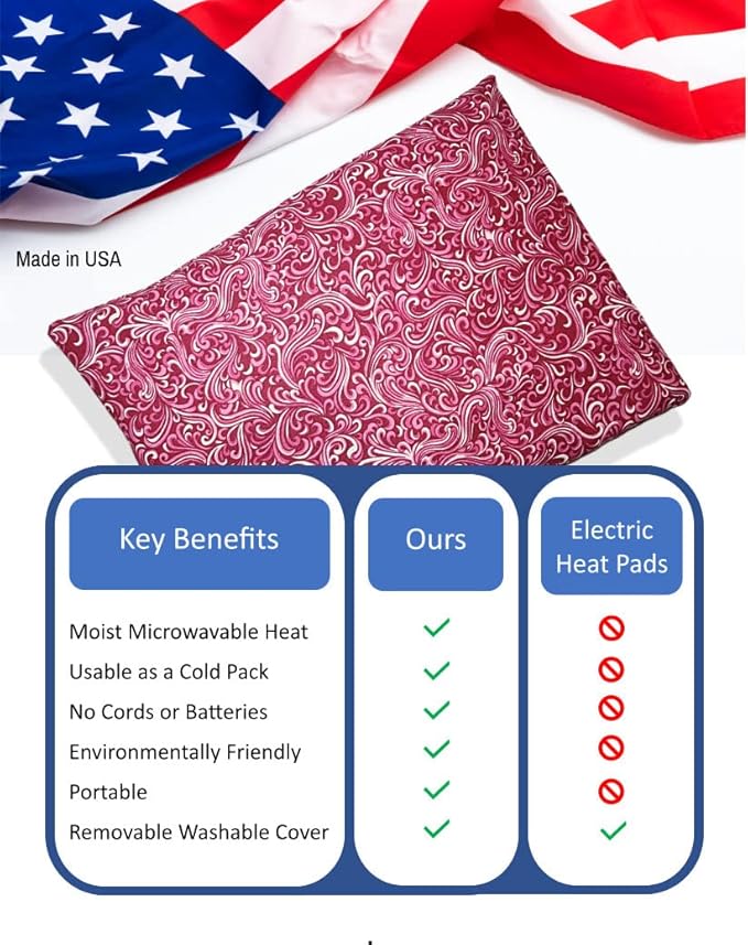 Microwavable Corn Filled Heating Pad and Cold Pack/Washable 100% Cotton Cover (Breezy - Raspberry, 7.5in W x 11in L)