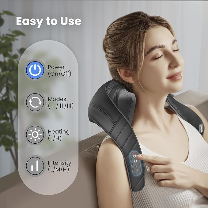 COMFIER Cordless Neck Shoulder Massager with Heat, Shiatsu Neck Back Massage for Pain Deep Tissue, 4D Kneading, Gifts for Dad Mom