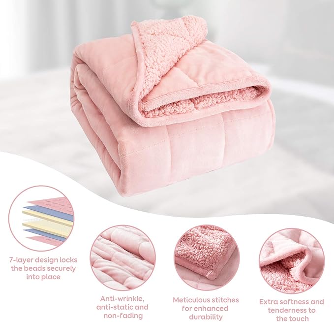 Cottonblue Weighted Blanket Queen Size 15lbs, Sherpa Weighted Blankets for Adults, Fuzzy Soft Flannel Bedding Blanket Throw, Cozy Plush Blanket for Sofa Bed, 60 x 80 inches, Blush Pink