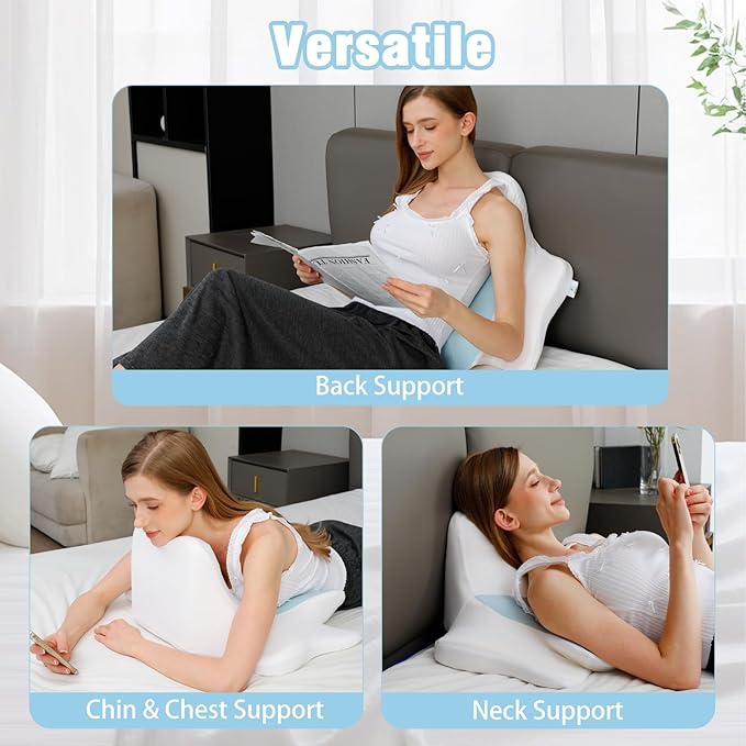Memory Foam Neck Pillow for Neck and Shoulder Pain, Ergonomic Pillow for Back Side Stomach Sleepers, Cervical Neck Support Pillow, High Tail Versatile Pillow (Blue)