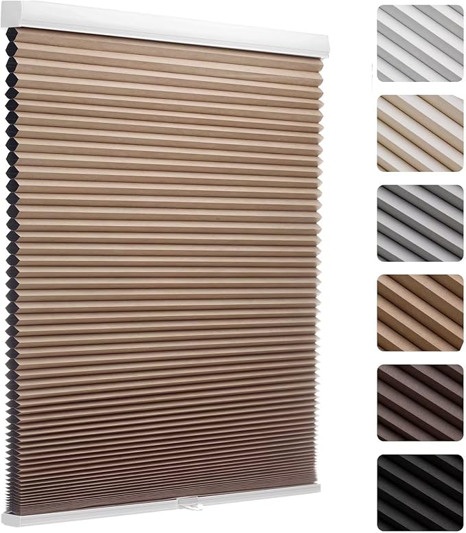 MYshade 1.5-Inch Cellular Cordless Blackout Shades,Thermal Insulating Noise Reducing Waterproof Blinds,Honeycomb Window Treatments for Indoor Light Control (Light Brown-30 W x 72" H)