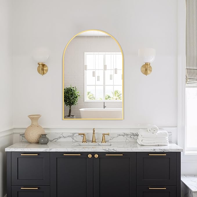 Delma Arched Bathroom Mirror, 20"x30" Wall Mounted Vanity Mirror for Bedroom, Living Room and Entryway, Gold