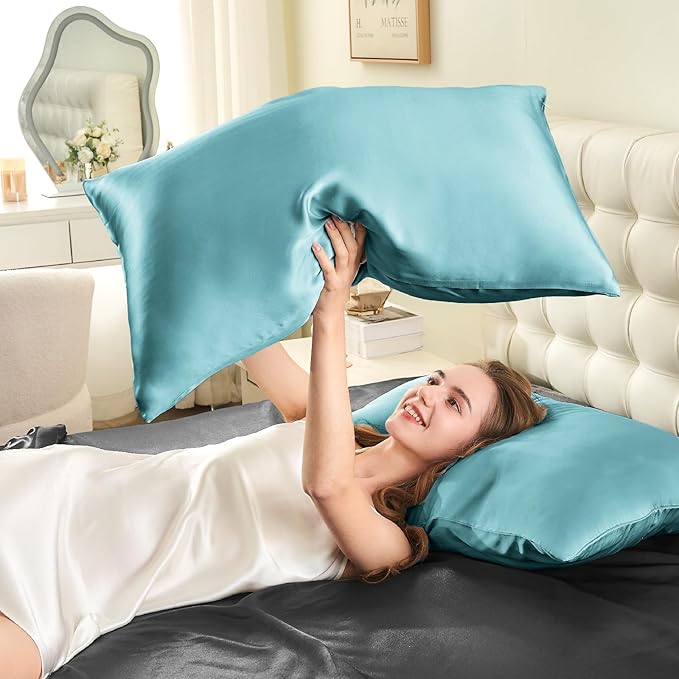 INFIIXSO Mulberry Silk Pillowcase for Hair and Skin, Silk Pillow Cases Standard Size with Hidden Zipper 20x26 Inches, Ultra Smooth and Soft Cooling Pillow Cases for Hot Sleepers(Ocean Mist, 1 Pack)