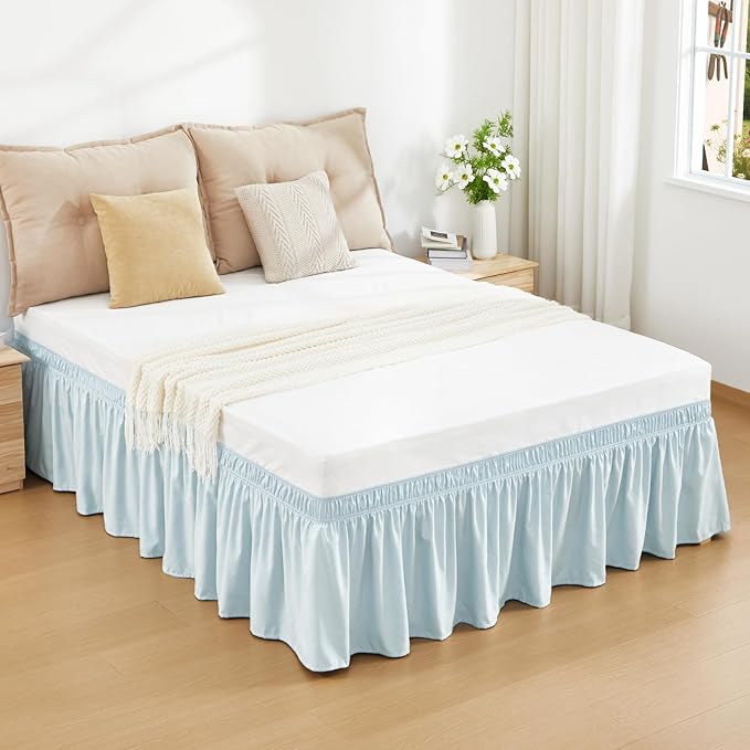 RIMELA Grayish Blue Bed Skirt Queen Size 18 Inch Drop, Wrap Around Elastic Bedskirt, Dust Ruffle for Adjustable Bed Base Machine Washable Easy to Install Bed Skirts