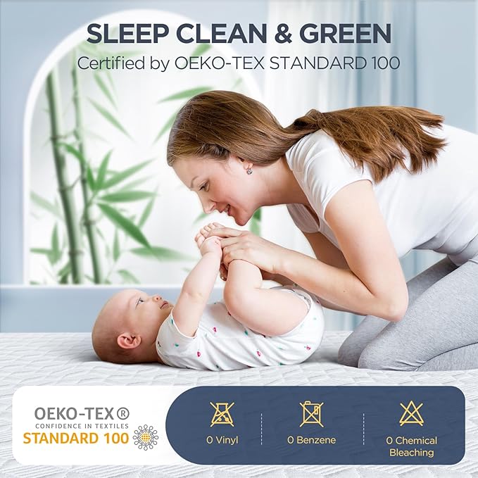 Premium Waterproof Mattress Protector Made from Silver-Ion Bamboo Rayon, Silver-Infused Mattress Cover for Better Safety & Health, Hypoallergenic Quiet Bed Cover Fits 6"-21" (White, Full)