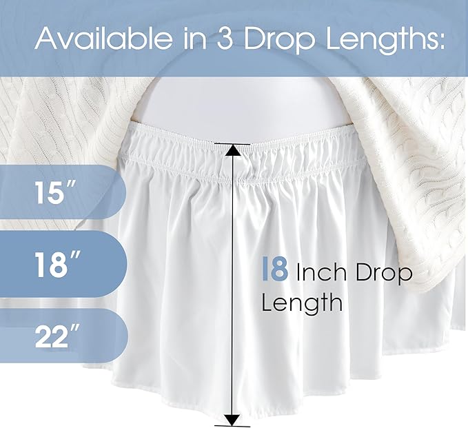 FreshCulture Queen Bed Skirt, Elastic Wrap Around Bed Skirt Queen Size, Bed Skirts for Adjustable Bed, Easy Fit with 18 Inch Drop Length, Hotel Quality Dust Ruffle for Queen Bed (White)