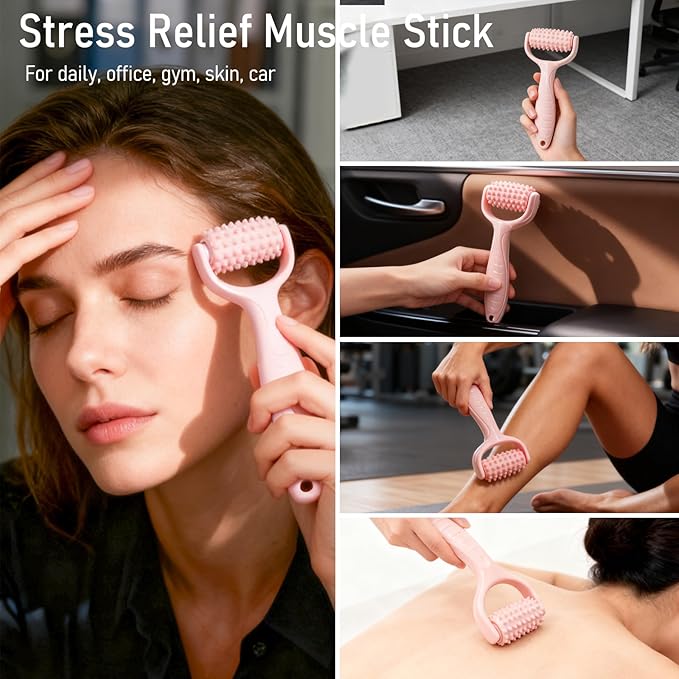 Ice Roller for Face Women Replaceble Rollers + Reusable 2 in 1 Silicone Facial Eyes Ice Cube Mold Set, Body Message Stick Holder for Reduce Puffiness Relief Shrink Pores Anti Wrinkle Skin Care, Pink