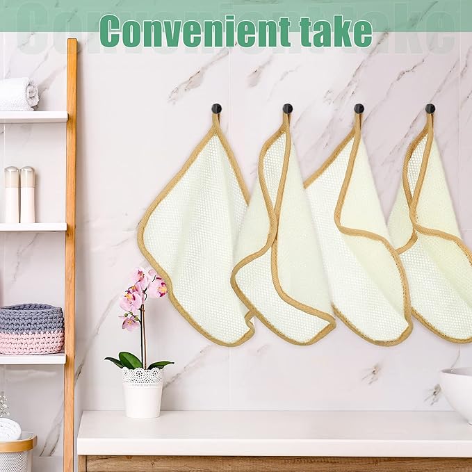 Tatuo 10 Count Exfoliating Wash Cloths for Body and Face Facial Bath Scrub Soft Weave Loofah Towel Exfoliate Bath Towel Remove Dead Skin Wash Cloth for Women Man (Khaki Edge)