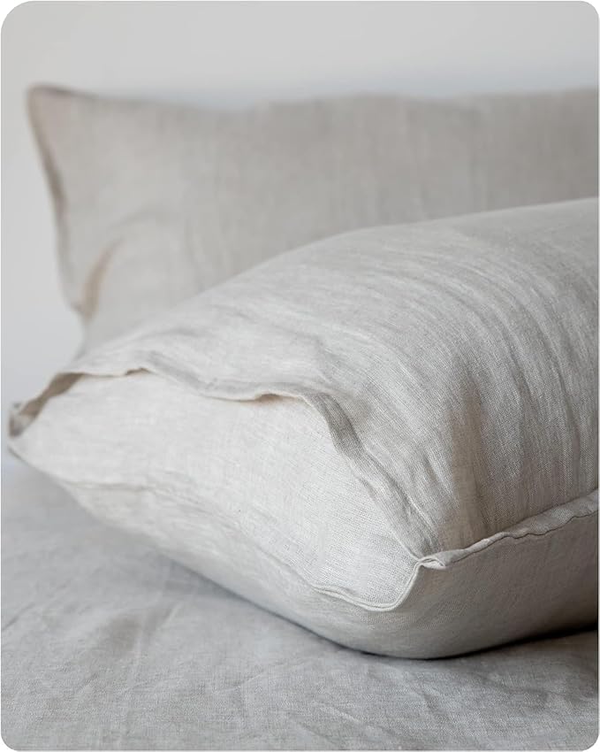 XZ XIFA Standard Pillowcases - 2 Pack - Envelope Closure - 100% Natural Washed French Flax, Breathable, Durable, Textured Pillow Covers 20"x26"(Standard, Linen/Natural Linen)