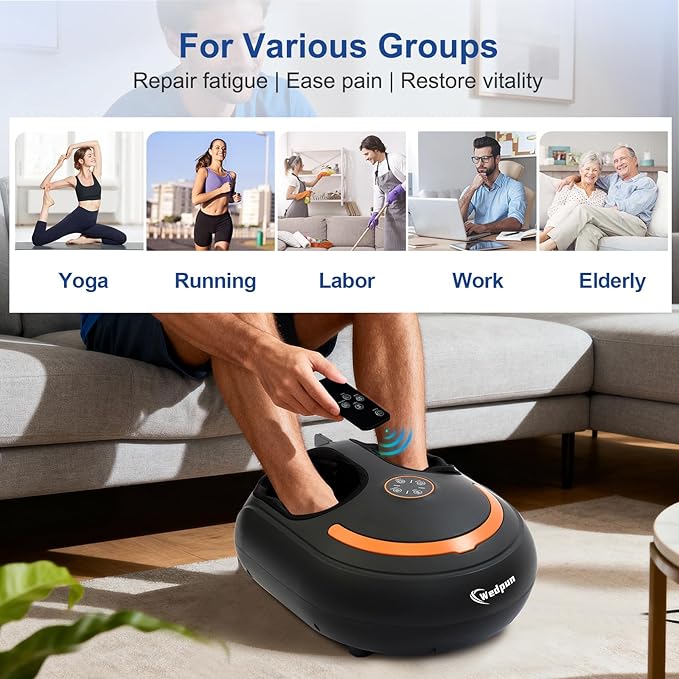 Shiatsu Foot Massager Electric Feet Massage Machine Deep Kneading Relief for Plantar Fasciitis, Air Compression, 3 Heat Levels Relax for Home Office Use, Christmas Gifts for Women Mom Dad Black