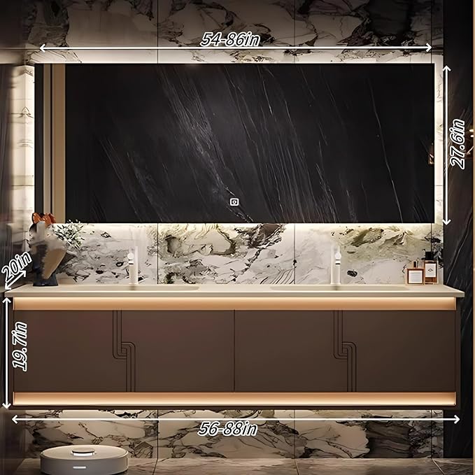 66IN Bathroom Vanity Set with Sink, Smart Defogging Vanity Mirror with 2 Light Strips | with Motion Sensing Light Strips, Bathroom Double Vanities with Sink Includes 2 Drawers (Mirror)