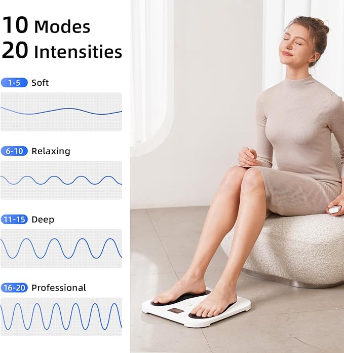 Transcutaneous Electrical Nerve Stimulator, Foot Massager, TENS & EMS for Pain Relief, 10 Modes and 20 Levels with Remote Control, Neuropathy, Relieve Swelling, Cramps, Plantar Fasciitis