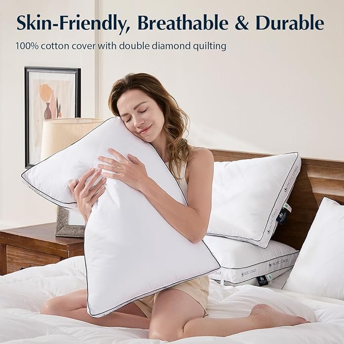 Pacific Coast Gusseted Bed Pillows for Side Sleepers and Back Sleepers, Goose Feather and Down Firm Pillows with 100% Cotton Shell, King Size Set of 2, Supportive Gusseted Pillows for Sleeping