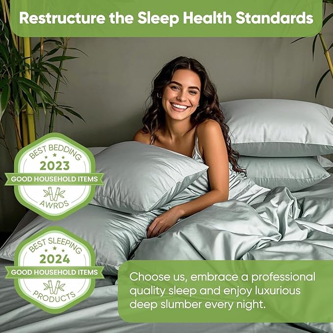 TWK Luxury Sheet Set, Genuine 100% Viscose Derived from Bamboo, Cooling & Breathable, Silky Soft, Bedding Sheets & Pillowcases (Sea Glass, King)