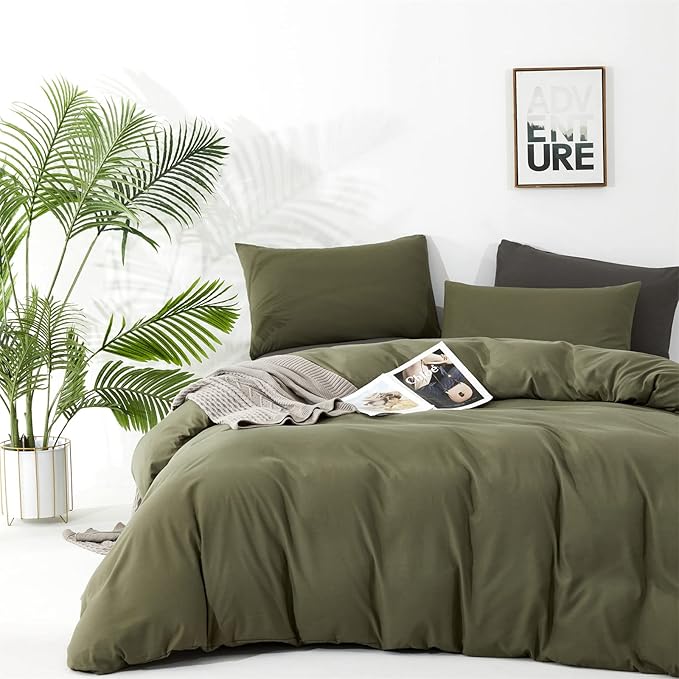 Cottonight Green Comforter Set King Olive Green Bedding Set Blanket Quilts Modern Soft Breathable 3 Piece Olive Green Comforter Set for Women Men King Bed