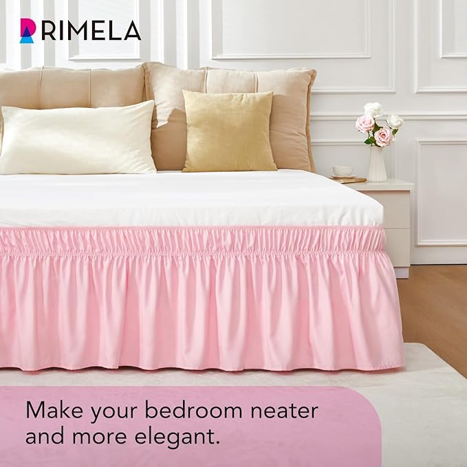 RIMELA Bed Skirt Full Size 15 Inch Drop, Elastic Bed Skirting for Adjustable Bed Base and Frame, Bedding Dust Ruffle Easy to Install, Hotel Quality Wrap Around Bedskirt (Pink)