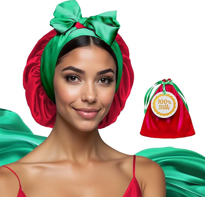100% Mulberry Silk Bonnet for Sleeping Women with Curly Hair – Alternative to Double Layer Satin Bonnet with Tie Band
