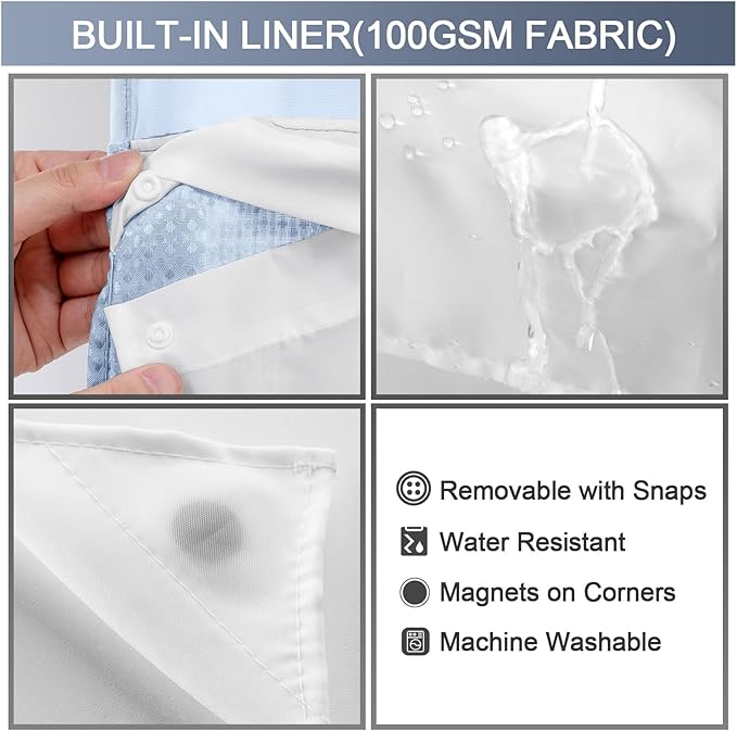 YellyHommy No Hook Shower Curtain with Snap in Liner Set Less Time Waffle Shower Curtain for Bathroom (Mist Blue, 87" L x 72" W)