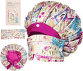 Pleated Silk Sleeping Bonnet with Eye Mask Double Layer Satin Hair Bonnets Sleep Cap for Curly Natural Hair