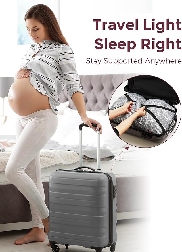 Momcozy Portable Pregnancy Pillow – W Shaped Maternity Support for Side Sleepers, Adjustable Travel Wedge Pillow for Back, Belly, and Hip Relief, Ideal for Pregnant Women, Deep Grey
