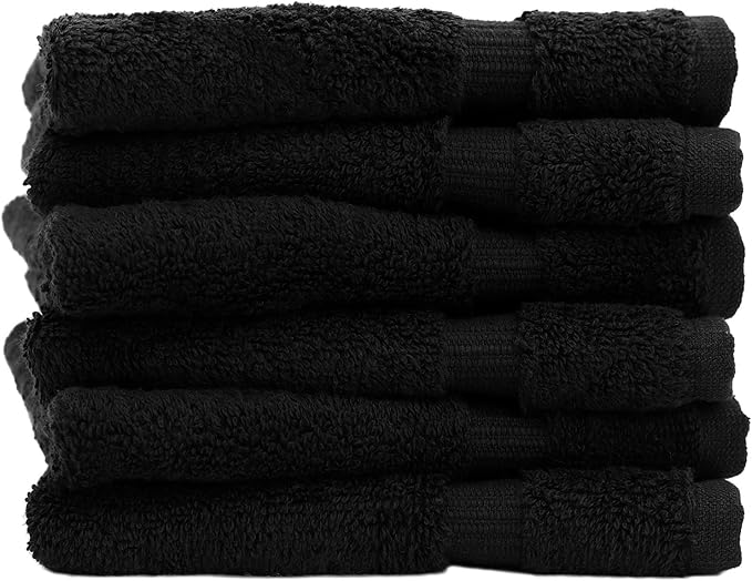 Luxury Hotel & Spa Collection, 100% Turkish Cotton 700 GSM Cloth, for Body wash, Makeup Remover & Facial Cleaning, Baby, face, Dobby Border Soft washcloths Towel Set 13" X 13", Black, Set of 6