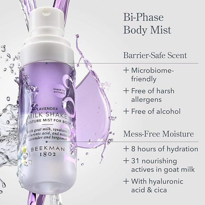 Beekman 1802 Milk Shake Body Mist - Lavender 2 fl oz - Hyaluronic Acid, Jojoba Oil, Instantly Moisturizes, Hydrates & Softens, Good for Sensitive Skin, Cruelty Free