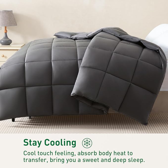 100% Viscose Made from Bamboo Comforter for Hot Sleepers- Breathable Cooling Silky Soft Duvet Insert Cal King Size-with 8 Corner Tabs- All Season Comforter (104x96 Inches, Grey)