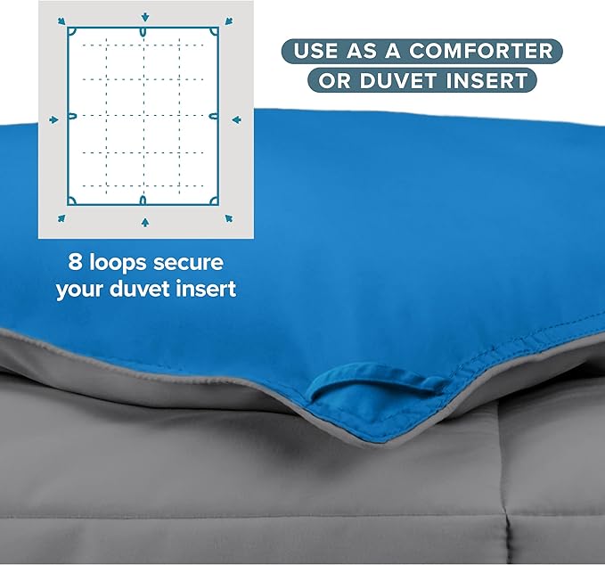 Bare Home Full Comforter - Reversible Colors - Goose Down Alternative - Ultra-Soft - Premium 1800 Series - All Season Warmth - Bedding Comforter (Full, Grey/Medium Blue)