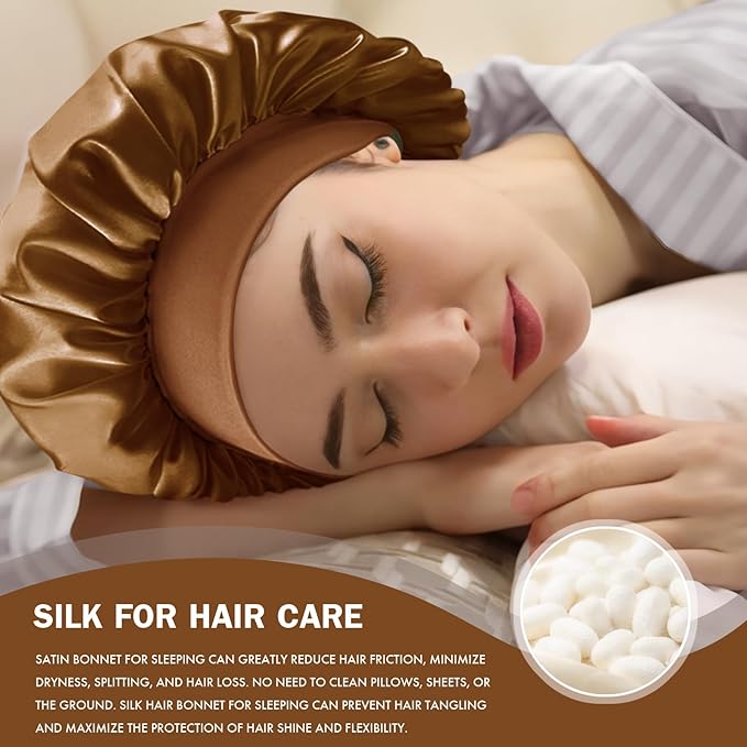 Satin Silk Bonnet for Sleeping, Double Layer Silk Sleep Cap for Men & Women, Soft Satin Lined Bonnet for Curly Hair