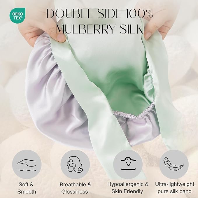 ZIMASILK 100% Mulberry Silk Bonnet for Sleeping Women Double Layer Hair Wrap with Silk Tie Band,1 Pack