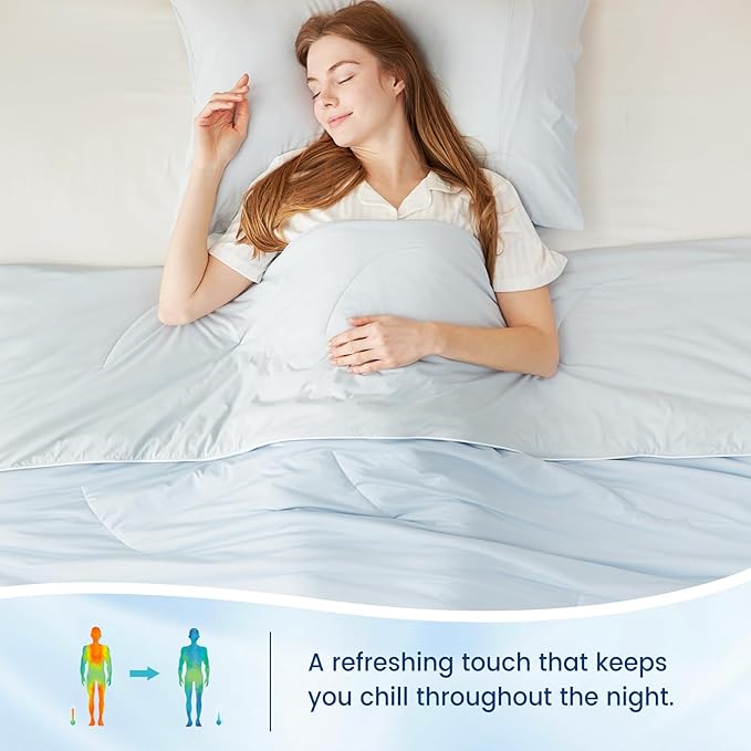 Cozy Bliss Cooling Comforter Queen Size Dual-Sided, Ultra-Soft Cooling Blankets for Hot Sleepers and Night Sweats, Breathable Lightweight Silky Smooth, Cool Blue